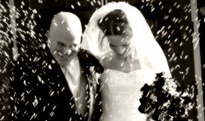 Bride and groom walking down the isle