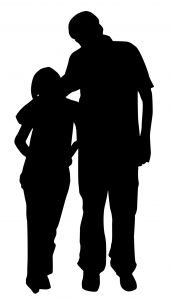 silhouette of man and child