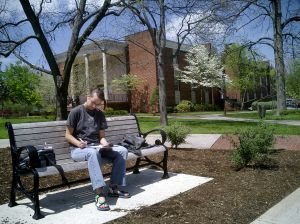 Student studying outside