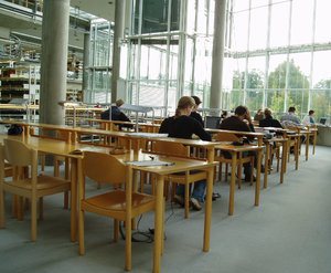 Students studying in library