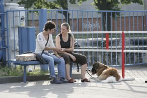 Two women with dog