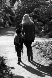 Mother and daughter walking