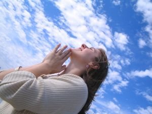 woman looking toward the sky